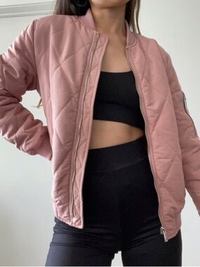 EUC Zara Dusty Pink Quilted Bomber Jacket